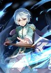  hands long_sleeves looking_at_viewer magic male_focus mikleo_(tales) pale_skin purple_eyes qitoli solo staff tales_of_(series) tales_of_zestiria water weapon white_hair 