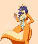  2017 anthro areola big_breasts breasts camel_toe canine carmelita_fox clothed clothing digital_media_(artwork) erect_nipples female fox fur hair huge_breasts jroy101 looking_at_viewer mammal nipples simple_background sly_cooper_(series) smile solo swimsuit video_games 