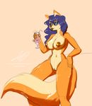  2017 anthro areola big_breasts breasts canine carmelita_fox clothing digital_media_(artwork) erect_nipples female fox fur hair huge_breasts jroy101 looking_at_viewer mammal nipples nude pussy simple_background sly_cooper_(series) smile solo swimsuit video_games 