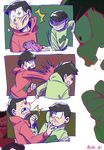  2boys angry bbrangka black_eye blood brothers figure hood hoodie injury male_focus matsuno_choromatsu matsuno_osomatsu missing_tooth multiple_boys nosebleed osomatsu-kun osomatsu-san punching sequential siblings transparent_background twitter_username 