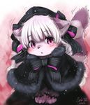  artist_request cat fate/extra fate/grand_order fate_(series) furry nursery_rhyme_(fate/extra) open_mouth ribbon russian_clothes violet_eyes white_hair 