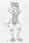  2017 ambiguous_gender anthro clothed clothing digitigrade ecmajor female horn kobold leotard looking_at_viewer scalie simple_background solo 