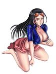  ass bent_over big_breasts black_hair blue_eyes breasts large_breasts leather_vest long_hair nico_robin one_piece skirt sunglasses thighs 