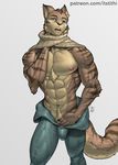  2017 anthro athletic big_muscles bulge cat feline male mammal muscular nipples pecs solo teasing tithinian 