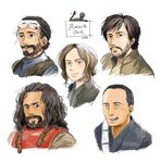  5boys :3 aqua_eyes bangs baze beard black_eyes black_hair blind bodhi_rook brown_hair buzz_cut cassian_andor chirrut closed_mouth copyright_name cropped_torso facial_hair goggles goggles_on_head green_eyes grin hair_bun hair_slicked_back humanoid_robot jyn_erso k-2so looking_at_viewer looking_away matsuri6373 medium_hair multiple_boys no_pupils parted_bangs parted_lips robot rogue_one:_a_star_wars_story science_fiction sidelocks signature simple_background sketch smile star_wars swept_bangs waving_arm wavy_hair white_background 