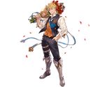  alpha_transparency blonde_hair boots bouquet cravat flower full_body granblue_fantasy hand_in_pocket jewelry male_focus minaba_hideo official_art petals ring rose rose_petals smile solo standing the_dragon_knights transparent_background vane_(granblue_fantasy) vest waistcoat 