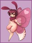  &lt;3 2016 abdomen antennae anthro arthropod breasts cute_fangs female fluffy hair humanoid_hands insect insect_wings looking_at_viewer markings moth neck_tuft nipples nude pussy red_eyes red_hair short_hair simple_background small_breasts smile solo sweetlemondragon tuft wings 
