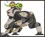  &lt;3 looking_at_viewer looking_back machine myemetophobia orisa_(overwatch) presenting pussy pussy_juice robot taur 