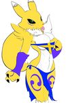  anthro armpits big_breasts black_sclera breasts canine cleavage clothed clothing digimon female fox fur hi_res loincloth mammal midriff navel renamon robinebra simple_background skimpy slashysmiley solo sweden swedish swedish_flag under_boob white_background 