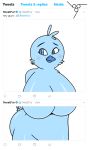  2019 anthro avian beak big_breasts bird blue_feathers blush breasts butt convenient_censorship eyelashes feathers female meme nude simple_background solo tweetfur twitter unkown1832_11a0 white_background 