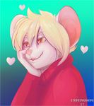 &lt;3 2017 anthro blonde_hair clothed clothing cute fur hair invalid_tag love lynn_white male mammal mouse rodent simple_background smile solo undying_song white_fur 