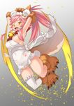  animal_ears asanuma bell bell_collar breasts collar fangs fate/grand_order fate_(series) fox_ears fox_tail hair_ribbon highres jumping large_breasts long_hair looking_at_viewer open_mouth paws pink_hair ribbon single_thighhigh solo tail tamamo_(fate)_(all) tamamo_cat_(fate) thighhighs underboob white_legwear yellow_eyes 