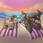  2017 anthro beach big_breasts big_butt blush breasts butt canine cloud female invalid_tag looking_back mammal meerkat mongoose nude pawpads potionmastercernun pussy raised_tail sand seaside side_boob size_difference sky smile stripes towel water wolf 