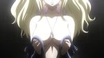  1girl animated animated_gif blonde_hair bodysuit breasts code_geass code_geass:_boukoku_no_akito dog_tags dressing large_breasts leila_malcal long_hair no_bra pilot_suit twintails zipper 
