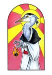 2009 annoyed anthro avian bird feathers fire frown great_blue_heron heron saint saint_heronius solo ursula_vernon yellow_eyes yo-yo 