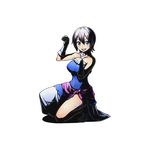  blue_dress blue_eyes collarbone divine_gate dress fairy_tail full_body gloves lisanna_strauss looking_at_viewer official_art one_knee paw_pose shadow short_hair silver_hair solo tattoo transparent_background ucmm white_gloves 