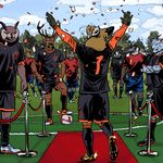  anthro antlers avian badger billmund bird canine cervine clothed clothing deer feline fox group horn leopard male mammal monotreme mustelid owl platypus red_carpet snow_leopard soccer sport standing 