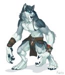  2015 abs anthro biceps canine chest_tuft clothed clothing glowing glowing_eyes kahito_slydeft_(artist) male mammal muscular pecs topless tuft wolf 