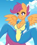  2014 anthro big_breasts breasts cleavage clothed clothing cloud digital_media_(artwork) equine friendship_is_magic horse mammal my_little_pony open_mouth pony scootaloo_(mlp) seductive spread_legs spreading suggestive teenager vexus309 wings young 
