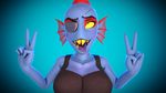  2017 3d_(artwork) anthro big_breasts breasts digital_media_(artwork) eye_patch eyewear female fish hair marine orgasm_face red_hair solo undertale undyne uwotinfokm8 video_games yellow_eyes 