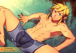  abs blonde_hair blue_eyes bulge crotch grass link lvlv lying male_focus muscle nipples outdoors pointy_ears tagme the_legend_of_zelda the_legend_of_zelda:_breath_of_the_wild topless tree 