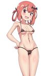  1girl bat_hair_ornament bikini blush breasts cameltoe cro gabriel_dropout groin hair_ornament kurumizawa_satanichia_mcdowell micro_bikini navel red_eyes red_hair small_breasts solo 