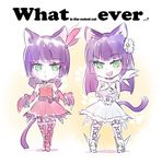  animal_ears black_hair bob_cut boots cat_ears cat_girl cat_tail claw_(weapon) commentary_request crossed_arms doyagao dress english feathers flower garter_straps green_eyes hair_feathers hair_flower hair_ornament hime_cut iesupa melanie_malachite miltiades_malachite multiple_girls purple_hair red_dress rwby siblings sisters tail twins weapon white_dress 