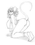 2017 anklet anthro bent_over big_breasts breasts clothing ear_piercing featureless_crotch female greyscale huge_breasts jewelry kneeling looking_at_viewer looking_back mammal monochrome mouse nipples piercing raised_tail rodent simple_background sketch smile solo translucent transparent_clothing wolfkidd 