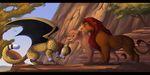  black_bars black_lips cheetah day detailed_background disney feline female fur hair hybrid kitchiki lion male mammal membranous_wings nala open_mouth orange_fur paws red_hair rock simba sky smile tan_fur the_lion_king wings yellow_fur 