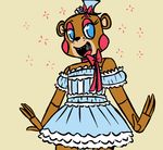  2015 animatronic anthro bear clothed clothing crossgender dress female five_nights_at_freddy&#039;s five_nights_at_freddy&#039;s_2 hat inkyfrog looking_at_viewer machine mammal neck_ribbon open_mouth open_smile ribbons robot simple_background smile solo sparkle top_hat toy_freddy_(fnaf) video_games 