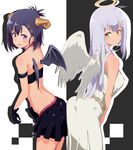  2girls amorphous angel angel_wings ass black_hair blush demon demon_girl demon_wings gabriel_dropout halo horns multiple_girls purple_eyes shiraha_raphiel_ainsworth tsukinose_vignette_april white_hair wings yellow_eyes 