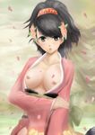  blush breasts flower hair_flower hair_ornament highres japanese_clothes kimono lalan_fengchu momohime muramasa_the_demon_blade nipples oboro_muramasa oboro_muramasa_youtouden undressing 