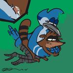  avian bird blue_jay cum cute gay male mammal mordecai penis raccoon regular_show rigby unknown_artist 