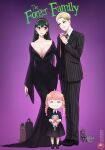  2girls 4boys addams_family anya's_heh_face_(meme) anya_(spy_x_family) black_dress black_footwear black_hair black_hat black_jacket black_lips black_pants black_robe black_socks black_suit blonde_hair blue_eyes blush bond_(spy_x_family) breasts brown_hair cleavage cosplay cousin_it cousin_it_(cosplay) damian_desmond director_chimera_(spy_x_family) dismaiden dog dress earrings electric_chair facial_hair family franky_franklin full_body gold_hairband gomez_addams gomez_addams_(cosplay) grin hairband hairpods hat highres holding_hands jacket jewelry large_breasts long_hair meme morticia_addams morticia_addams_(cosplay) multiple_boys multiple_girls mustache pant_suit pants pink_hair pinstripe_jacket pinstripe_pants pinstripe_pattern pugsley_addams pugsley_addams_(cosplay) red_eyes robe shirt smile socks spy_x_family standing striped_clothes striped_shirt suit suit_jacket teeth thing_(addams_family) twilight_(spy_x_family) uncle_fester uncle_fester_(cosplay) very_long_hair wednesday_addams wednesday_addams_(cosplay) white_dog yor_briar yuri_briar 