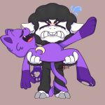 4_fingers absurd_res anthro artist_logo baba_chops_(poppy_playtime) belly black_nose blush bodily_fluids bonanusfanan bovid bridal_carry buckteeth caprine carrying_another catnap_(poppy_playtime) cheek_tuft clenched_teeth cloven_hooves dipstick_arms dipstick_legs dipstick_limbs domestic_cat duo emanata english_description eyebrows eyelashes eyes_closed facial_tuft fangs feet felid feline felis female fingers fur grey_arms grey_belly grey_body grey_eyebrows grey_fur grey_hair grey_legs grey_toes hair head_tuft hi_res hooves jewelry lifting_another logo long_tail male mammal mob_entertainment moon_pendant mostly_nude_anthro open_mouth open_smile pawpads pendant pink_inner_ear poppy_playtime purple_arms purple_belly purple_body purple_chest purple_ears purple_eyelids purple_face purple_feet purple_fingers purple_fur purple_hands purple_head purple_inner_ear purple_legs purple_tail purple_toes raised_leg red_tongue sheep simple_background smile smiling_critters standing struggling sweat sweat_emanata sweatdrop tail tail_around_leg tan_background tan_pawpads teeth tongue tuft white_ears white_eyelids white_face white_feet white_nose wool_(fur) yellow_pendant