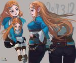  2017 ass black_pants blonde_hair braid breasts french_braid green_eyes long_hair pants pantylines pointy_ears princess_zelda the_legend_of_zelda the_legend_of_zelda:_breath_of_the_wild 