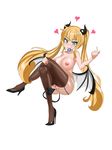  absurdres back-seamed_legwear bar_censor black_footwear blonde_hair blue_eyes blush breasts brown_legwear censored cleavage come_hither condom condom_in_mouth crossed_legs deathpoint demon_girl demon_horns demon_tail demon_wings eyebrows_visible_through_hair full_body heart heart_tail high_heels highres horns invisible_chair large_breasts long_hair looking_at_viewer low_wings maplestory mouth_hold nipples nude pussy seamed_legwear shoes sitting smile solo spread_pussy succubus tail thighhighs very_long_hair white_background wings 