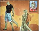  2017 anthro balls biceps big_balls big_penis butt clothing dimetrodon fin footwear hat long_penis male marauder6272 model_sheet muscular muscular_male nude pecs penis photo reptile sandals scalie shirt shorts smile solo vein 