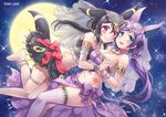  animal_ears aqua_eyes bangle black_hair bracelet breasts cleavage cosplay crescent earrings espeon espeon_(cosplay) full_moon gen_2_pokemon holding_hands interlocked_fingers jewelry large_breasts love_live! love_live!_school_idol_project low_twintails mono_land moon multiple_girls necklace night open_mouth pokemon purple_hair red_eyes sky small_breasts smile sparkle star_(sky) starry_sky sun_(symbol) tail tattoo thighhighs toujou_nozomi twintails umbreon umbreon_(cosplay) white_legwear yazawa_nico 