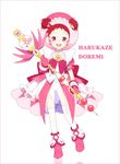  alternate_costume blush boots dodo_(ojamajo_doremi) hakusai_(tiahszld) harukaze_doremi hat ojamajo_doremi open_mouth pink_hat red_hair smile solo staff text_focus weapon 