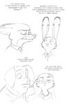  2017 akiric anthro band-aid bandage black_and_white canine clothed clothing dialogue disney doctor english_text fox group humor innuendo jack_savage lagomorph male mammal monochrome necktie nick_wilde pain_star pig porcine rabbit simple_background suit text white_background wounded zootopia 