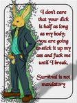  2017 anthro aura balls bojog clothed clothing cock_through_fly demon english_text erection footwear fur humanoid lagomorph looking_at_viewer male mammal necktie pants penis rabbit shirt shoes simple_background solo standing suit text tundur vest 