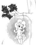  andelai belly equine female friendship_is_magic mammal monochrome my_little_pony navel pinkie_pie_(mlp) slightly_chubby solo swing tree 