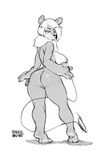  anthro bear breasts butt female looking_at_viewer mammal monochrome nipples nude panda pussy sketch solo standing string wolvalix 