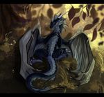  2017 anus dragon female feral forest hindpaw horn invalid_tag ishiru legs_up lying membranous_wings nachtschwinge nude on_back outside paws presenting presenting_pussy pussy scalie solo tree western_dragon wings 