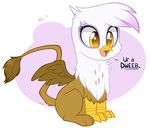  2017 avian beak brown_feathers chibi cute dialogue english_text eyelashes feathered_wings feathers female feral friendship_is_magic gilda_(mlp) gryphon higglytownhero my_little_pony open_mouth solo tail_tuft text tuft white_feathers wings yellow_eyes 