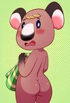  2017 animal_crossing anthro blush butt female fur koala lonbluewolf looking_at_viewer looking_back mammal marsupial melba_(animal_crossing) nintendo nude open_mouth solo tongue video_games 