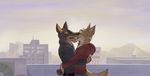  2017 clothed clothing hug kissing male male/male open_mouth paintfox saliva 