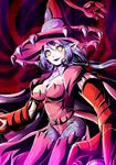  1girl bandai breasts cleavage demon_girl digimon digimon_universe:_appli_monsters female hat large_breasts leotard lipstick long_hair looking_at_viewer monster_girl smile solo succubus symbol-shaped_pupils warudamon yellow_eyes 