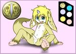  anthro anus balls big_ears border color_swatch cub cute_fangs feet horn humanoid_feet looking_at_viewer male navel nipples nude open_mouth penis perineum reclining smile solo spread_legs spreading sylvox uncut winterfox young 